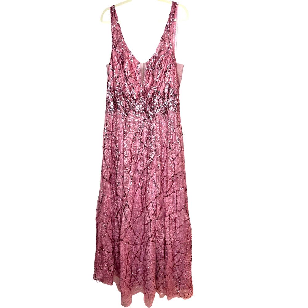 NWOT City Studio Raspberry Pink Sequin Embellished Lace Sleeveless Dress, Sz 19